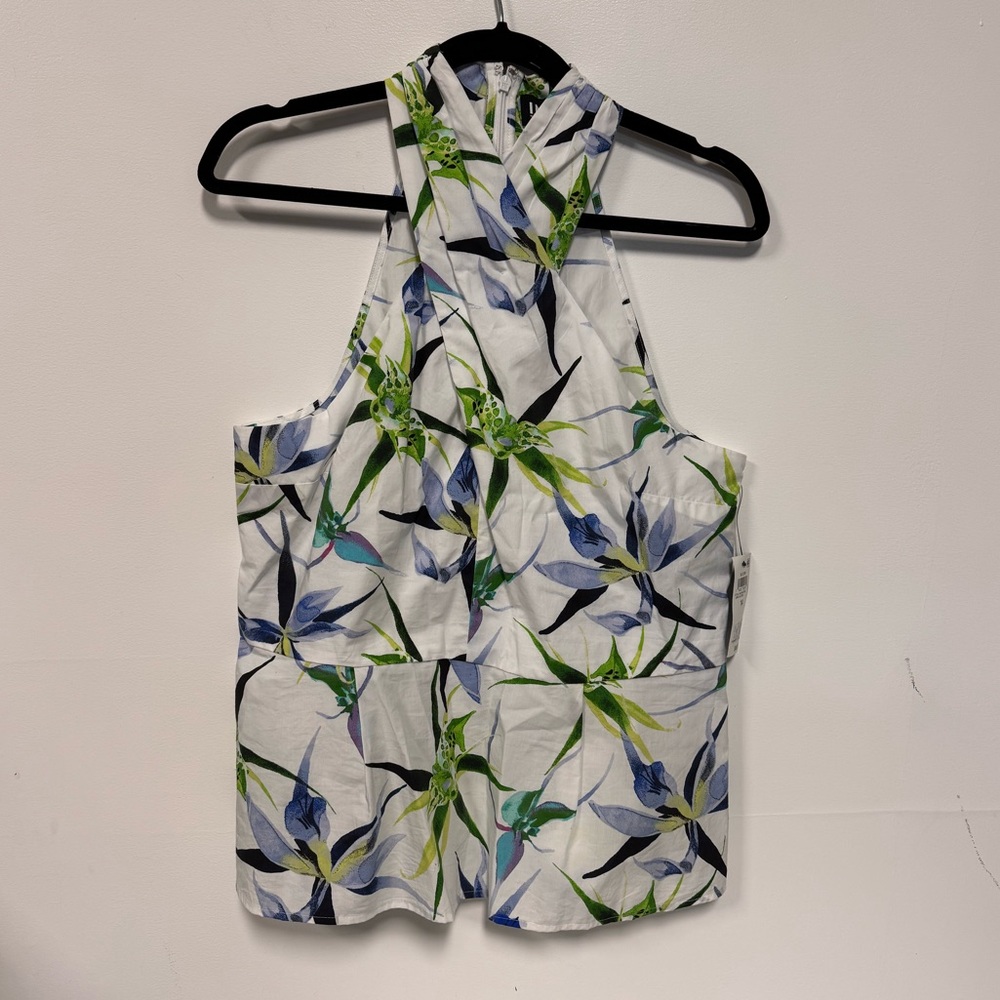 NWT INC International Concepts Floral Print Halterneck Top White & Blue Size 14 - Picture 5 of 6